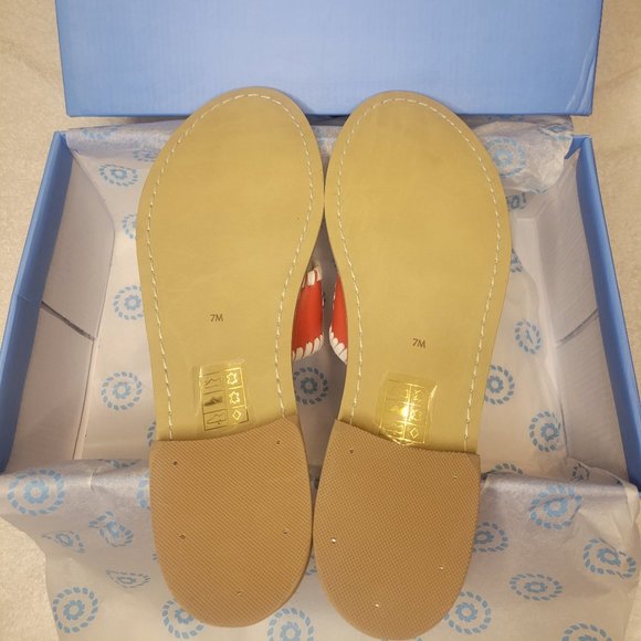 NWT Jack Rogers Fire Red & White Flat Leather Sandal Women’s Size 7 - Picture 4 of 5